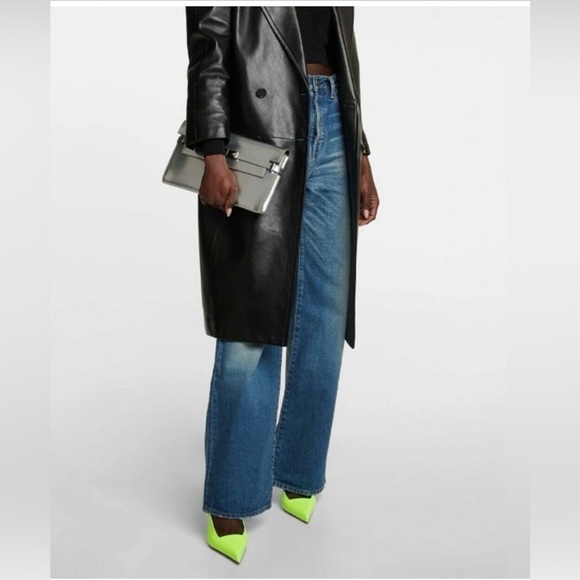 Saint Laurent Kiss 105 Leather Slingback Highlighter Yellow Pumps SZ 8.5 - Picture 4 of 14